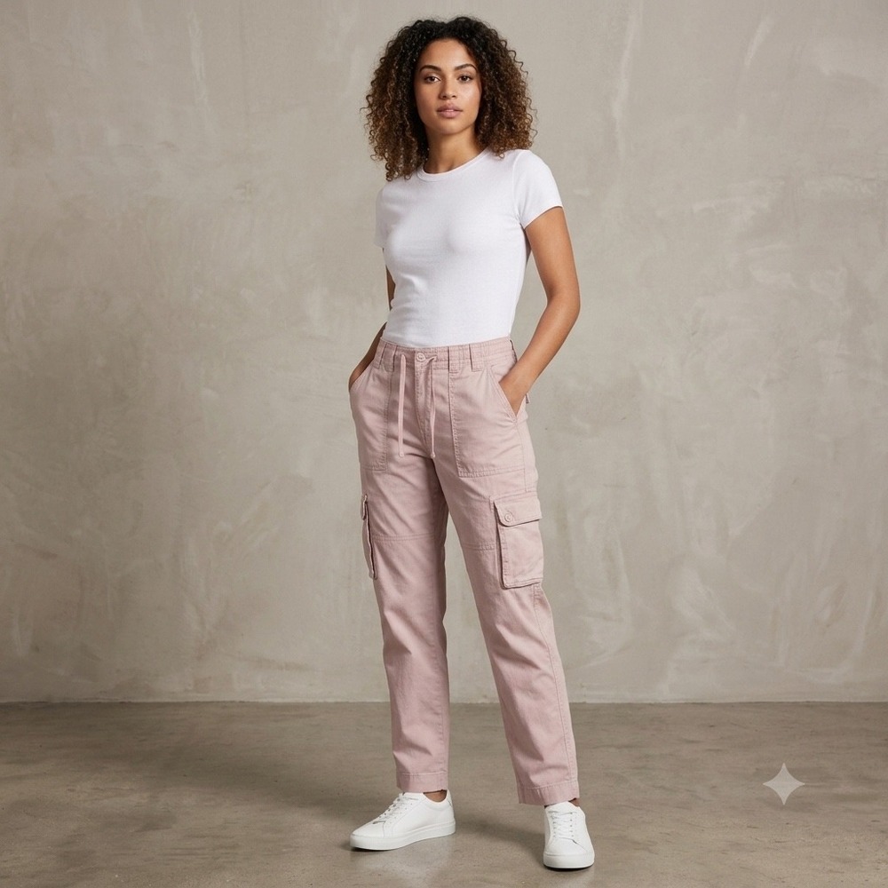 Hollister Womens Size 16R Ultra High-Rise Dad Cargo Pants Pink Twill Pockets